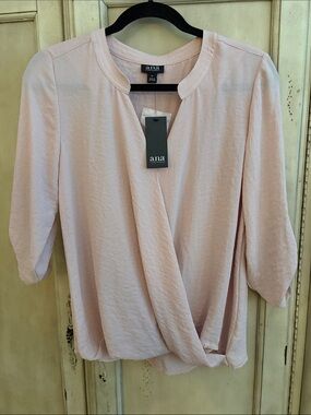 a.n.a Pale Blush Pink Draped Wrap-Front Blouse